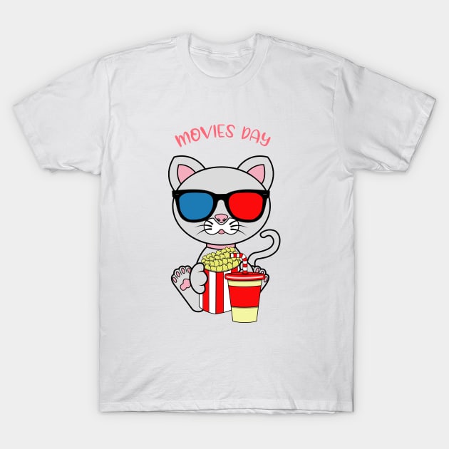 Movies day, movies and cats lover T-Shirt by JS ARTE